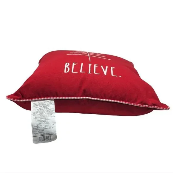 RAE DUNN Holiday Christmas Tree BELIEVE Embroidered Red Throw Pillow Knit Match - Picture 6 of 6